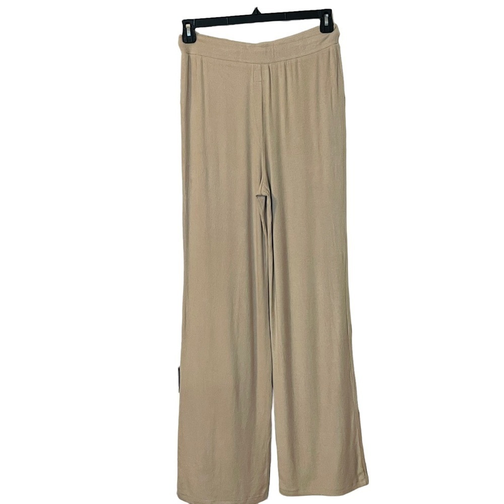 NIA Straight Leg Taupe High Waist Soft Lounge Puddle Hem Drawstring Pants. Sz L - Picture 3 of 11